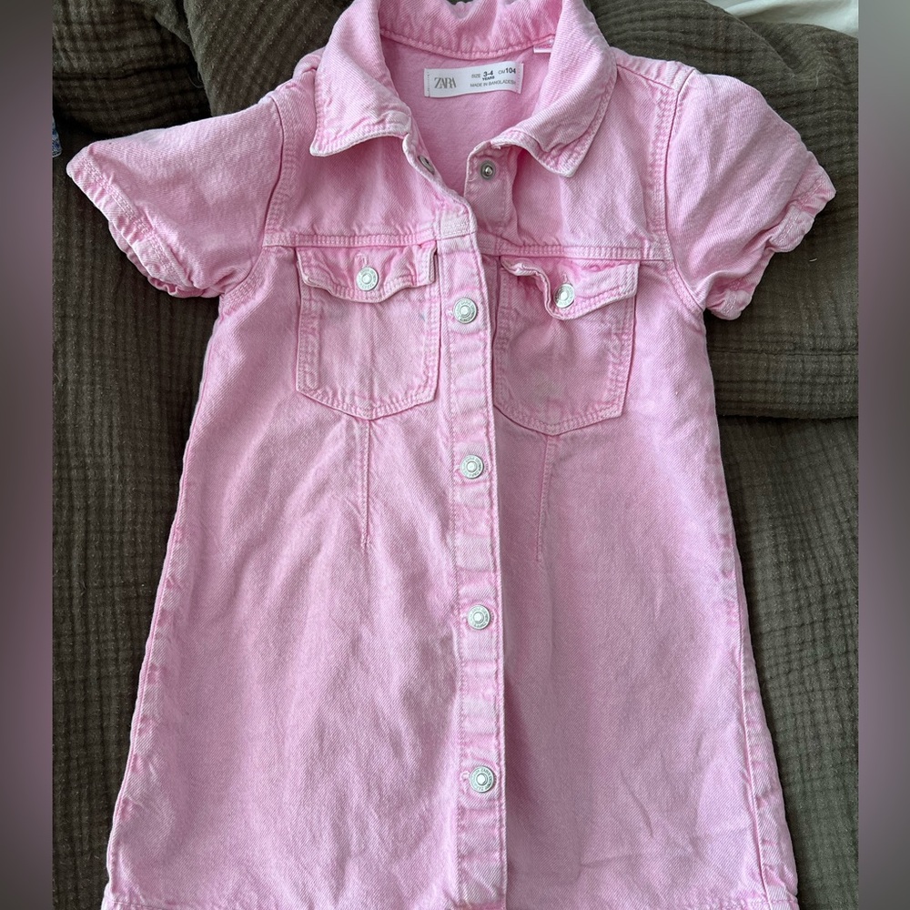 Pink denim Zara button up dress 3-4T